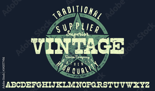 Denim Clothing print for t-shirt or apparel. Retro artwork for fashion and printing. Old school vector graphic with denim theme and typography. Vintage effects are easily removable.Vintage Font 