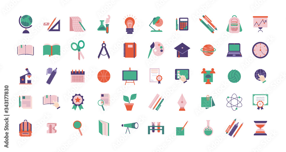 bundle of schoolflat style set icons bundle of schoolflat style set icons