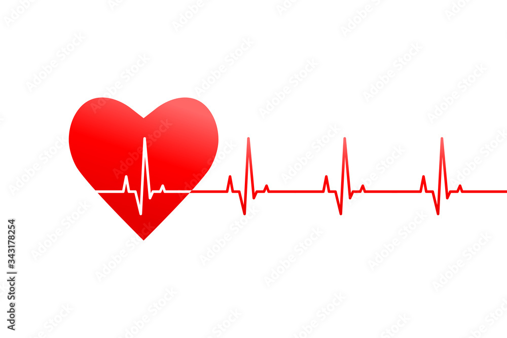 Red heartbeat and heart rate line as ecg, cardiogram or related cardiology concept Red heartbeat and heart rate line as ecg, cardiogram or related cardiology concept