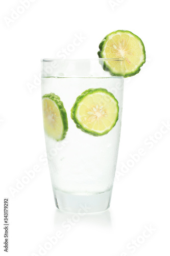 Kaffir lime juice cold soda,Thai herbal juice isolated on white background with clipping path.