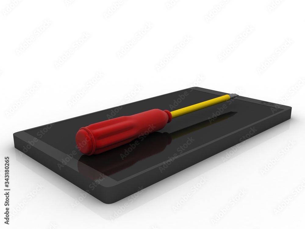 3d rendering mobile phone with screwdriver 3d rendering mobile phone with screwdriver