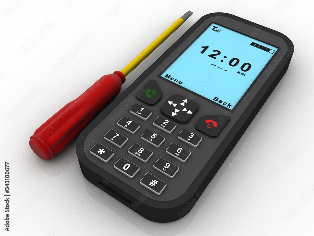 3d rendering mobile phone with screwdriver 3d rendering mobile phone with screwdriver