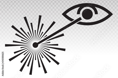 Eye radiation from a laser beam ray vector flat icon on a transparent background