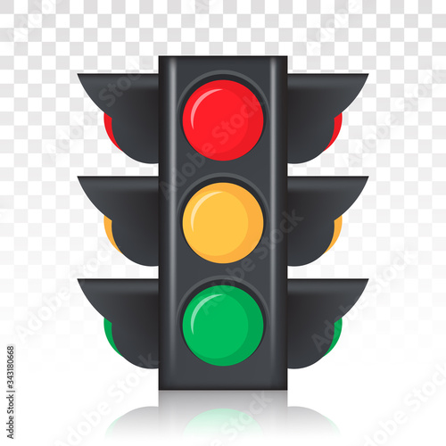 Stoplight / Traffic control light sign vector icon for apps and websites with signal red, yellow and green on a transparent background