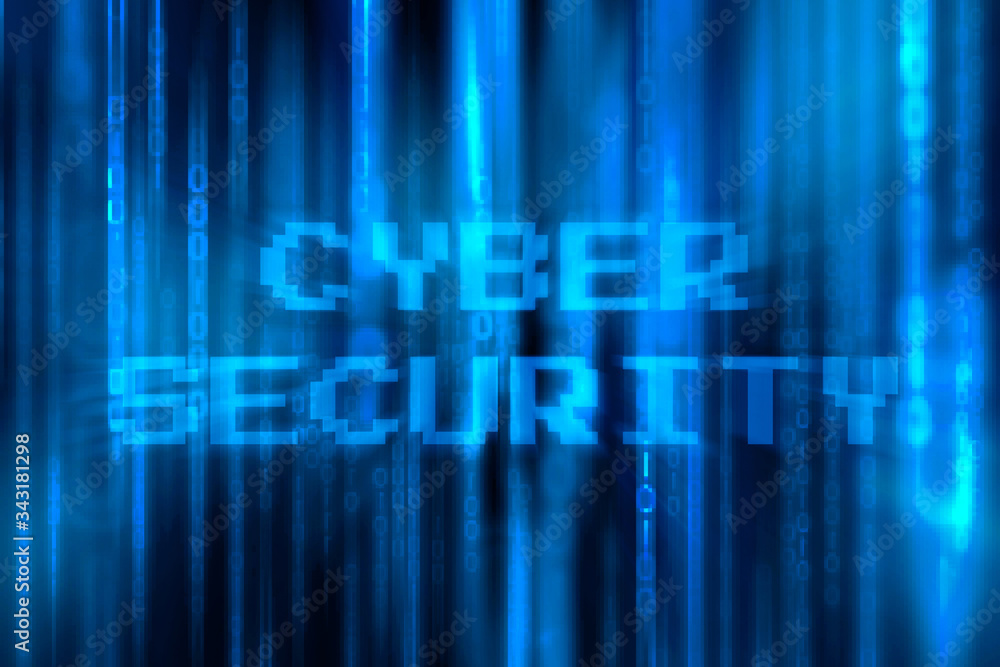 Fototapeta premium Abstract digital background with binary code compute and wording CYBER SECURITY. Hackers, darkness, virtual reality and science fiction. The matrix background with cybersecurity concept.