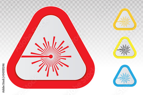 Warning sign - laser beam ray vector flat icon on a transparent background