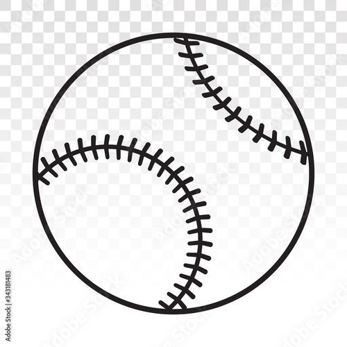 Baseball ball vector line art icon for sports apps or website on a transparent background