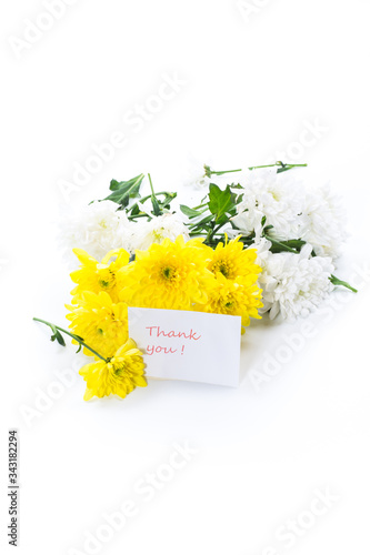 bouquet of yellow and white chrysanthemums isolated on white