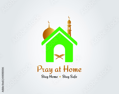 Pray at Home- stay home stay safe concept vector illustration. Ramadan pray at home concept. stay at home due to covid-19 outbreak prevention. 