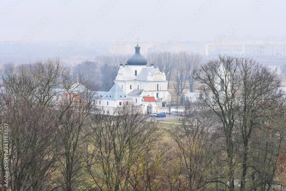 Mogilev, Belarus - March 2020. The Church of Saints Boris and Gleb in Mogilev. Beautiful view on old famous church in Mogilev city, Belarus.Mogilev landmark, cultural heritage.