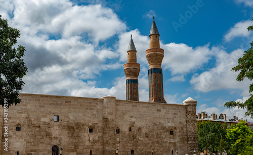 August 24,2019:Gok Medrese in Sivas City, Turkey. The structure has the biggest portal among the other theological schools in Anatolia.It is a 13th-century madrasah, an Islamic educational institution photo