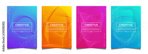 Set of trendy gradient cover poster design background template with dynamic soft colorful and abstract bright wavy fluid shapes. Vector a4 layout for modern flyer, annual report, book, presentation