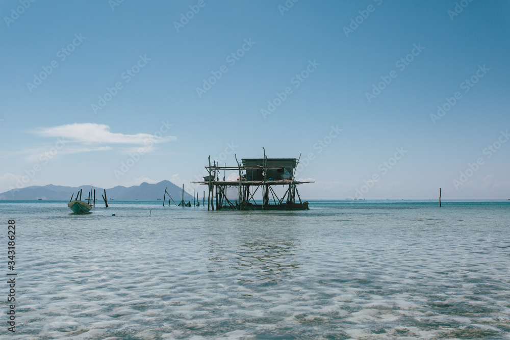 Semporna, Sabah, Malaysia - 26 April 2020 - Sea gypsies house by the sea Semporna, Sabah, Malaysia - 26 April 2020 - Sea gypsies house by the sea