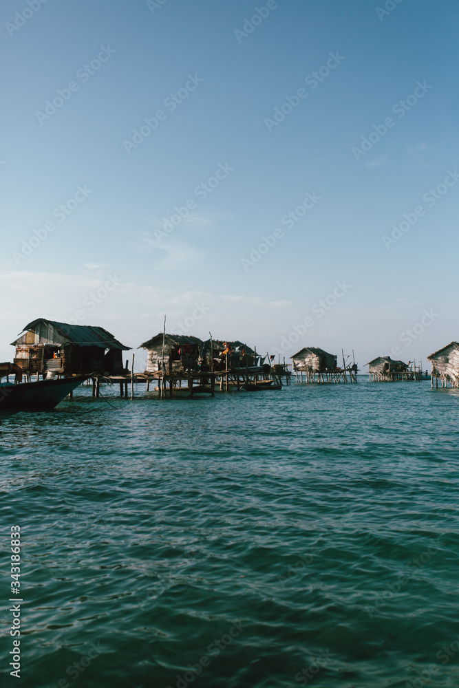 Semporna, Sabah, Malaysia - 26 April 2020 - Sea gypsies house by the sea Semporna, Sabah, Malaysia - 26 April 2020 - Sea gypsies house by the sea