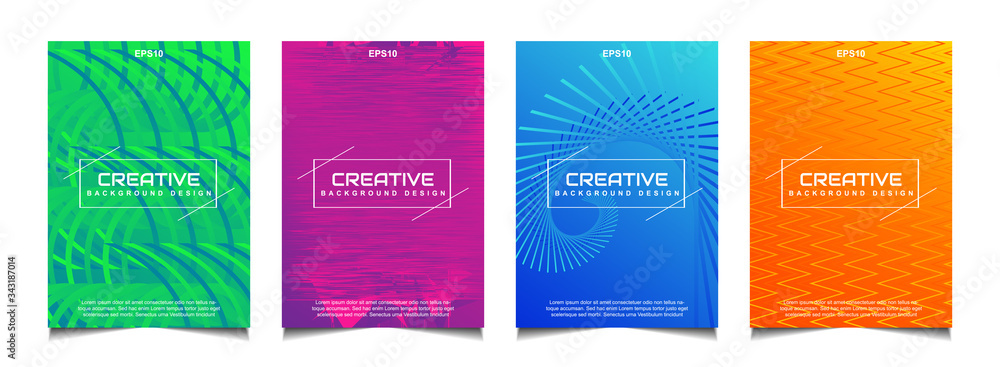 Set of trendy gradient cover poster design background template with dynamic soft colorful and abstract bright wavy fluid shapes. Vector a4 layout for modern flyer, annual report, book, presentation