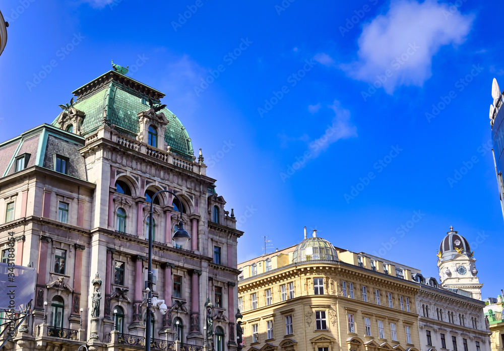 Architecture along the streets of Vienna, Austria on a sunny day.