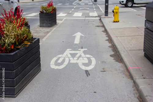 Bicycle path on a city street