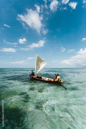 Semporna, Sabah, Malaysia - 26 April 2020 - Sea gypsies on a boat
