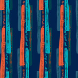 Abstract vector seamless pattern of colorful vertical stripes with lines on a dark blue background. The design is suitable for textiles, surfaces, clothes, backgrounds, wallpaper