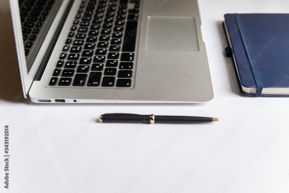 Workplace for working from home during quarantine om white background Workplace for working from home during quarantine om white background
