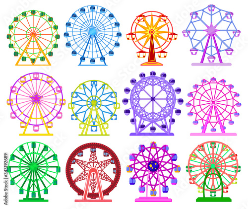 Ferris wheel isolated cartoon set icon. Vector cartoon set icon amusement carousel. Vector illustration ferris wheel on white background.