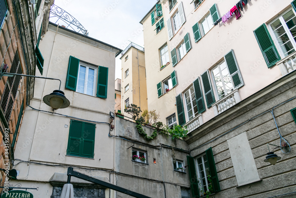 Naklejka premium old houses in the old town of genoa