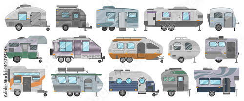Truck trailer isolated cartoon set icon. Vector illustration campsite van on white background.Cartoon set icon truck trailer .