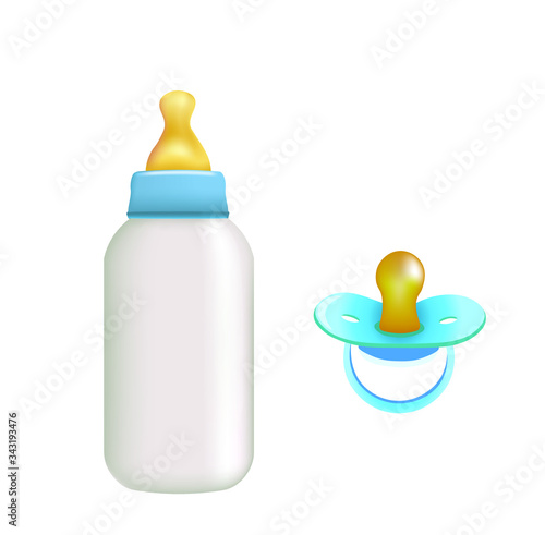 Baby bottle and pacifier. vector illustration