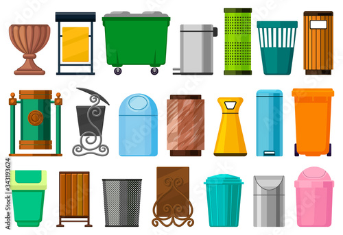 Rubbish bin isolated cartoon set icon.Vector cartoon set icon dustbin. Vector illustration rubbish bin on white background.