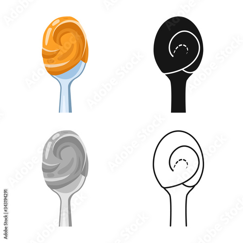 Isolated object of spoon and peanut symbol. Set of spoon and butter stock symbol for web.