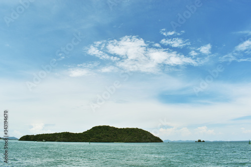 Ocean horizon nature background. Blue sea water surface on sky. © nawin