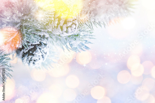 Christmas and New Year holidays background, winter season. Christmas greeting card © Guschenkova