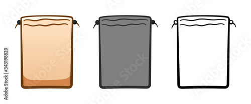 Cartoon, simple and outline style textile eco sacks set isolated illustration on white background