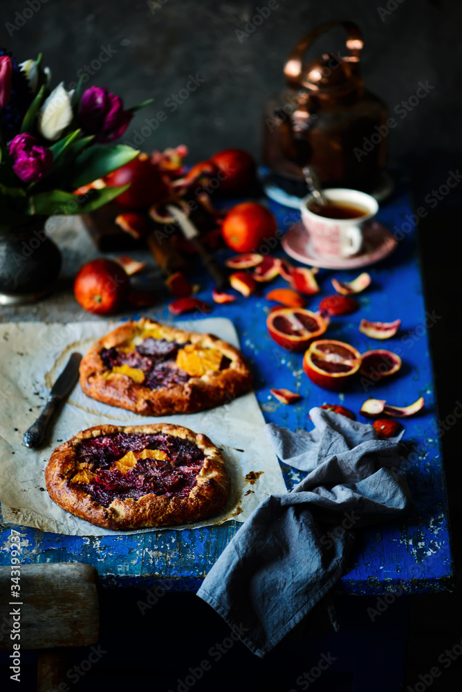 Fototapeta premium Blood orange galette..selective focus