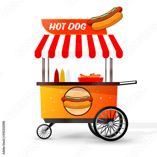 Hot Dog street shop cart design template, fast food logo, app icon, vector illustration