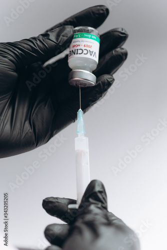 Vaccine and syringe injection. It use for prevention, immunization and treatment from corona virus infection novel coronavirus disease 2019, Covid-19 .