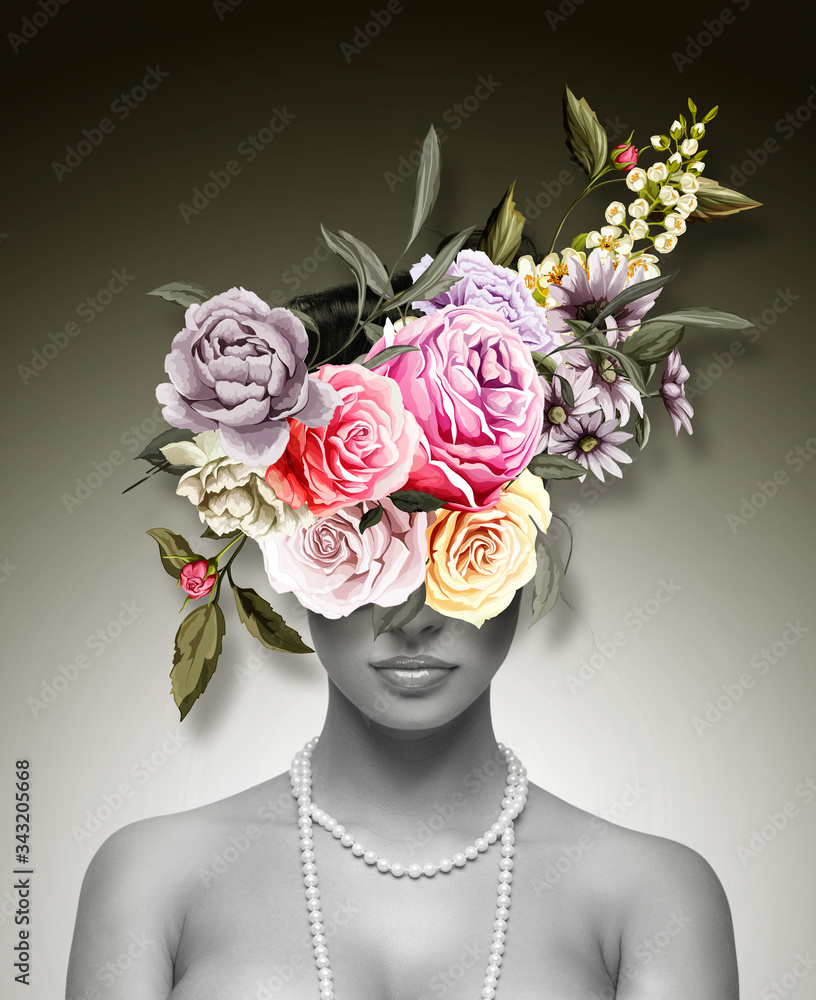 3d wallpaper, Lady, bouquet of flowers on gradient background Stock  Illustration | Adobe Stock