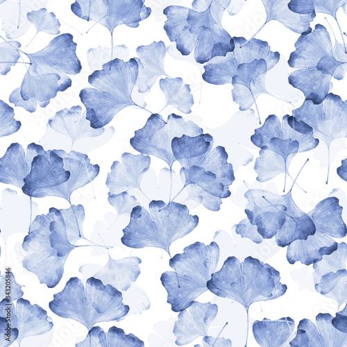 Watercolor seamless pattern of Ginkgo biloba. Background for web pages, textile, wallpaper.