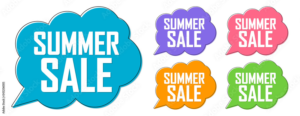 Set Summer Sale speech bubble banners, discount tags design template, app icons, vector illustration