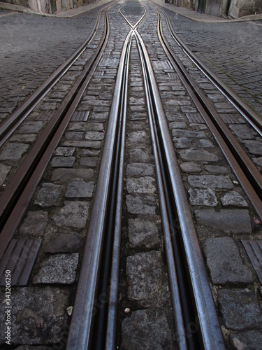 Tracks of the streetcar system in Lisboa. Portugal.  © JOSEANTONIO