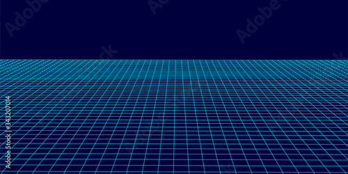 Abstract perspective blue grid. Wireframe landscape. Vector illustration.