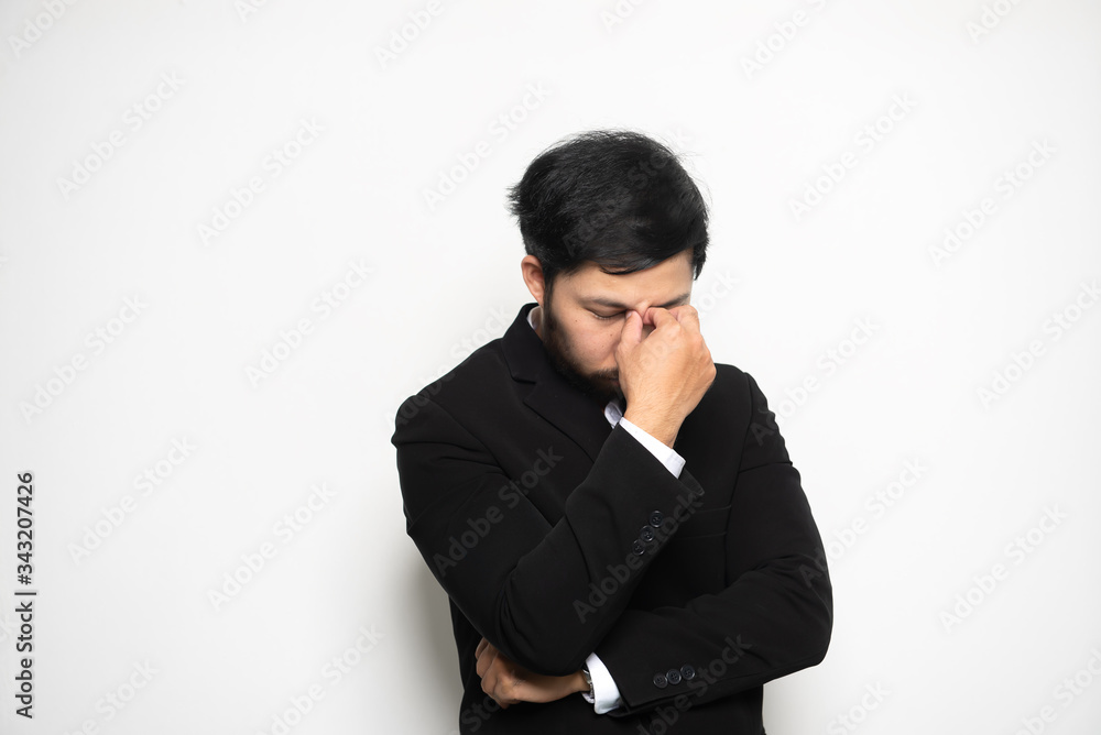 Portrait of asian handsome businessman wear suit on white background,Stress man concept Portrait of asian handsome businessman wear suit on white background,Stress man concept