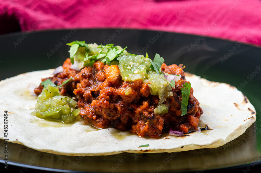 Vegetarian vegan tacos al pastor with green salsa Vegetarian vegan tacos al pastor with green salsa