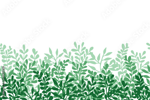 Vector seamless border from different branches. Cute light floral design  isolated on white background