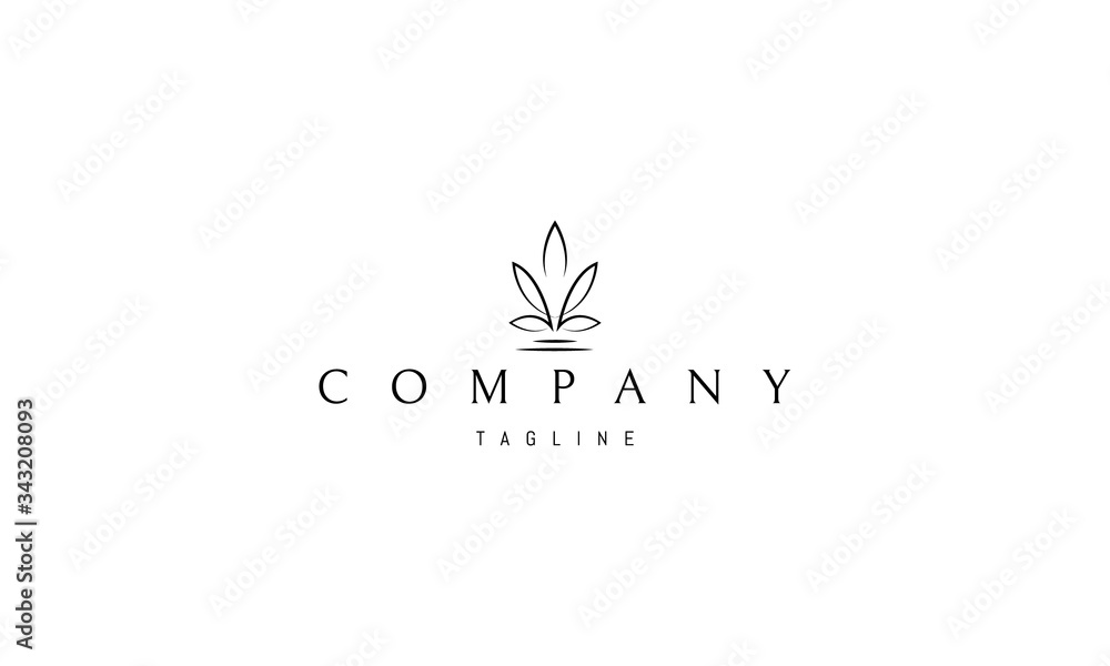Fototapeta premium Vector logo on which the abstract image of cannabis leaves in linear style.