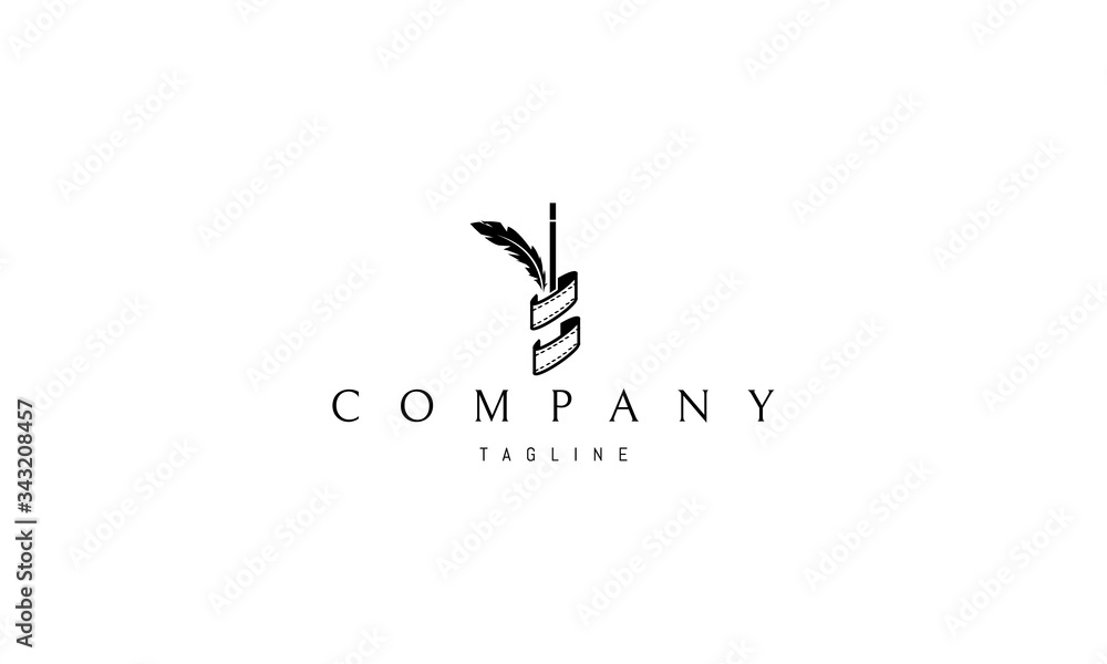Vector logo on which an abstract image of a writing glass in the form of a film, in which there is a pen and ink pen. Vector logo on which an abstract image of a writing glass in the form of a film, in which there is a pen and ink pen.