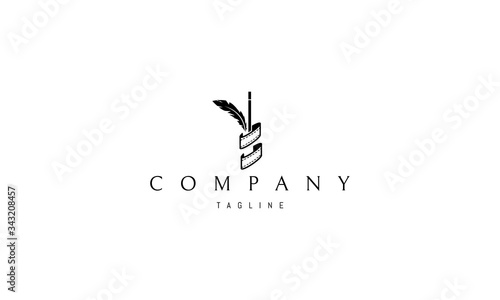 Vector logo on which an abstract image of a writing glass in the form of a film, in which there is a pen and ink pen.