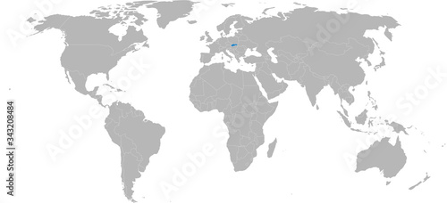 Slovakia country highlighted on world map. Light gray background. Business concepts, diplomatic, trade, travel and economic relations.