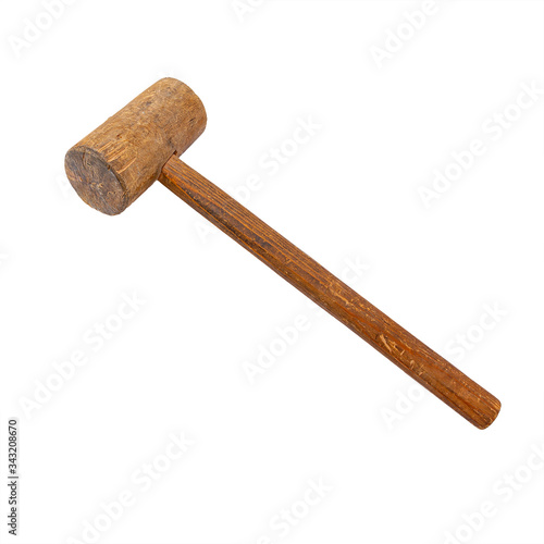 Old wooden hammer. Gavel isolated on a white background.