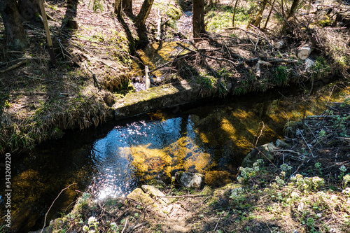 historical Schwarzenberg canal transportatino water way  in Sumava wood photo